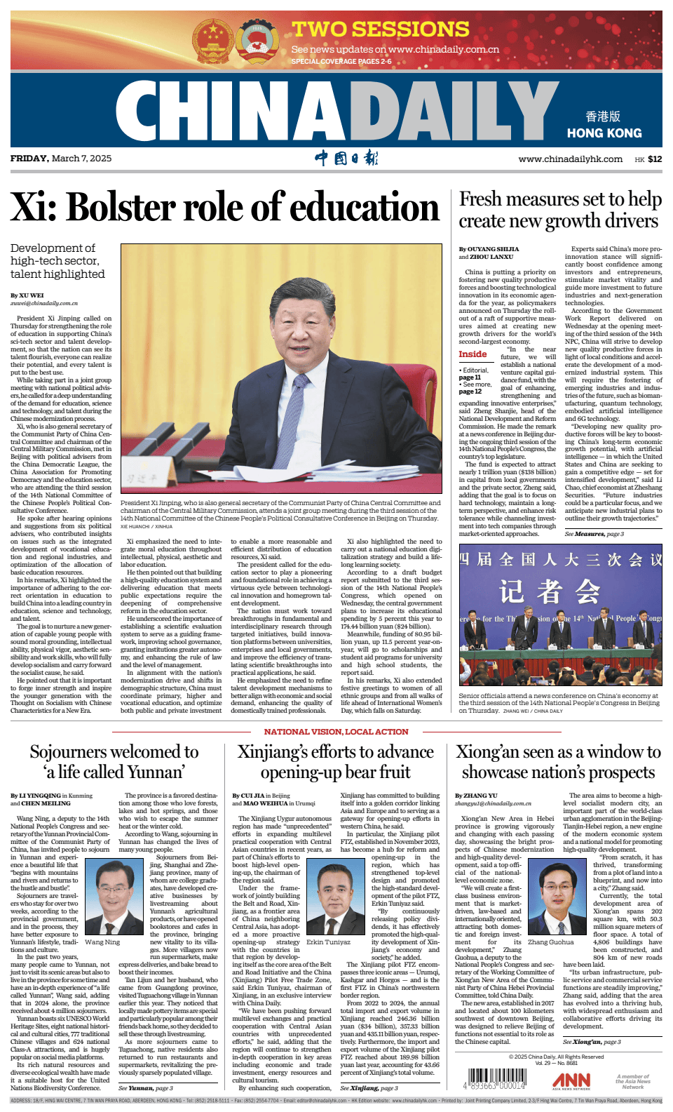 Prima-pagina-China Daily-oggi-edizione-di-oggi-20250307